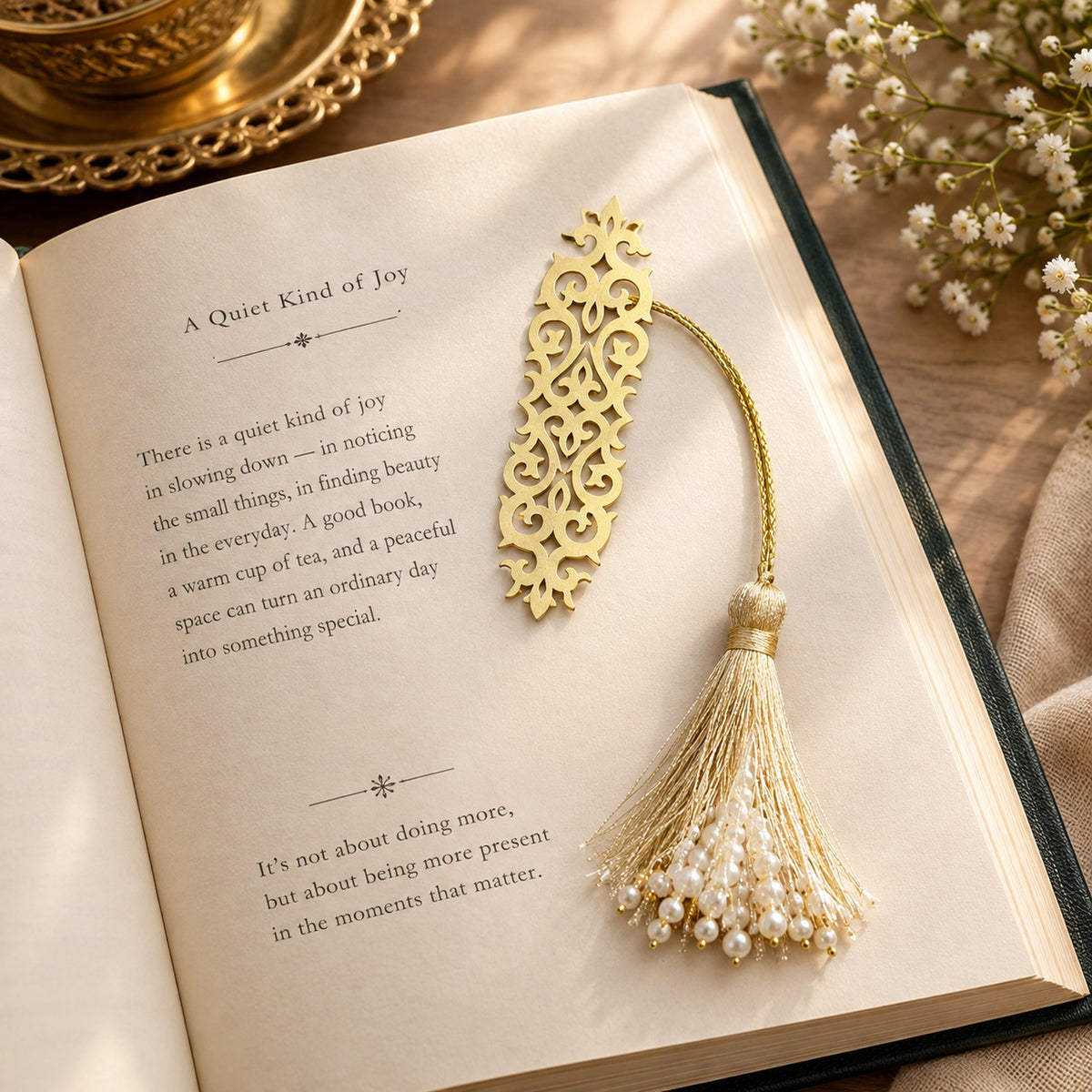 Brass Filigree Bookmark with Geometric Design for Readers and Premium Gifting