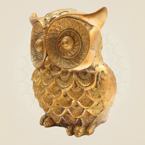 7" Big Size Brass Owl Figurine with Detailed Carving - Luxeartisanship