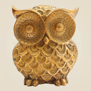 7" Big Size Brass Owl Figurine with Detailed Carving - Luxeartisanship