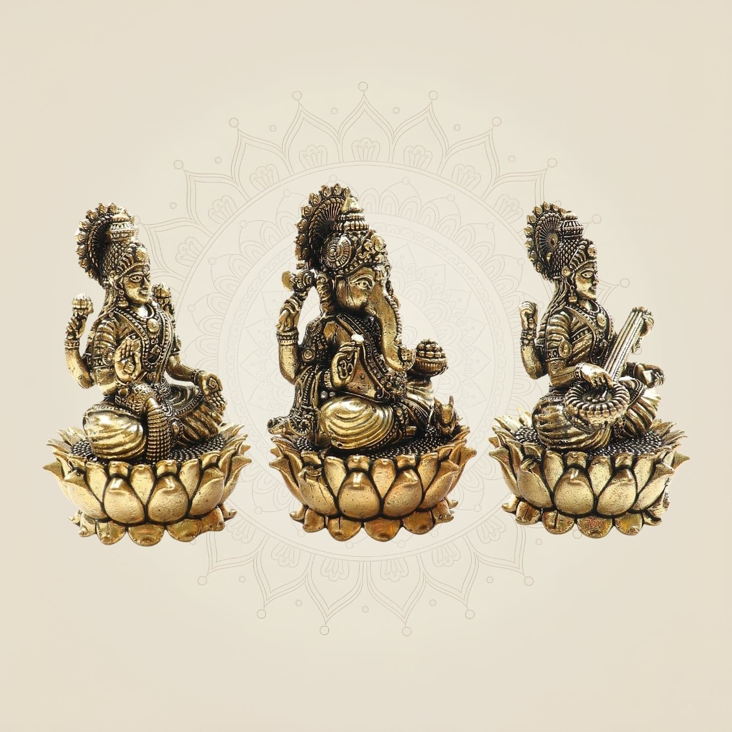 Exclusive Brass Lakshmi, Ganesh & Saraswati Murti