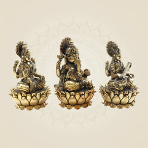 Exclusive Brass Lakshmi, Ganesh & Saraswati Murti