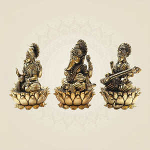 Lakshmi, Ganesh & Saraswati Idol brass Set