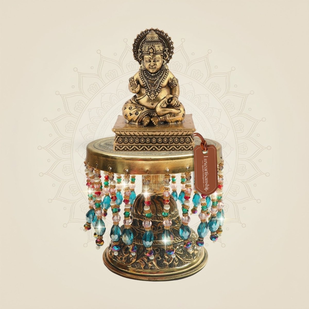 7.5' Brass Lord Kuber Idol on Chowki – Refined Finish Work - Luxeartisanship