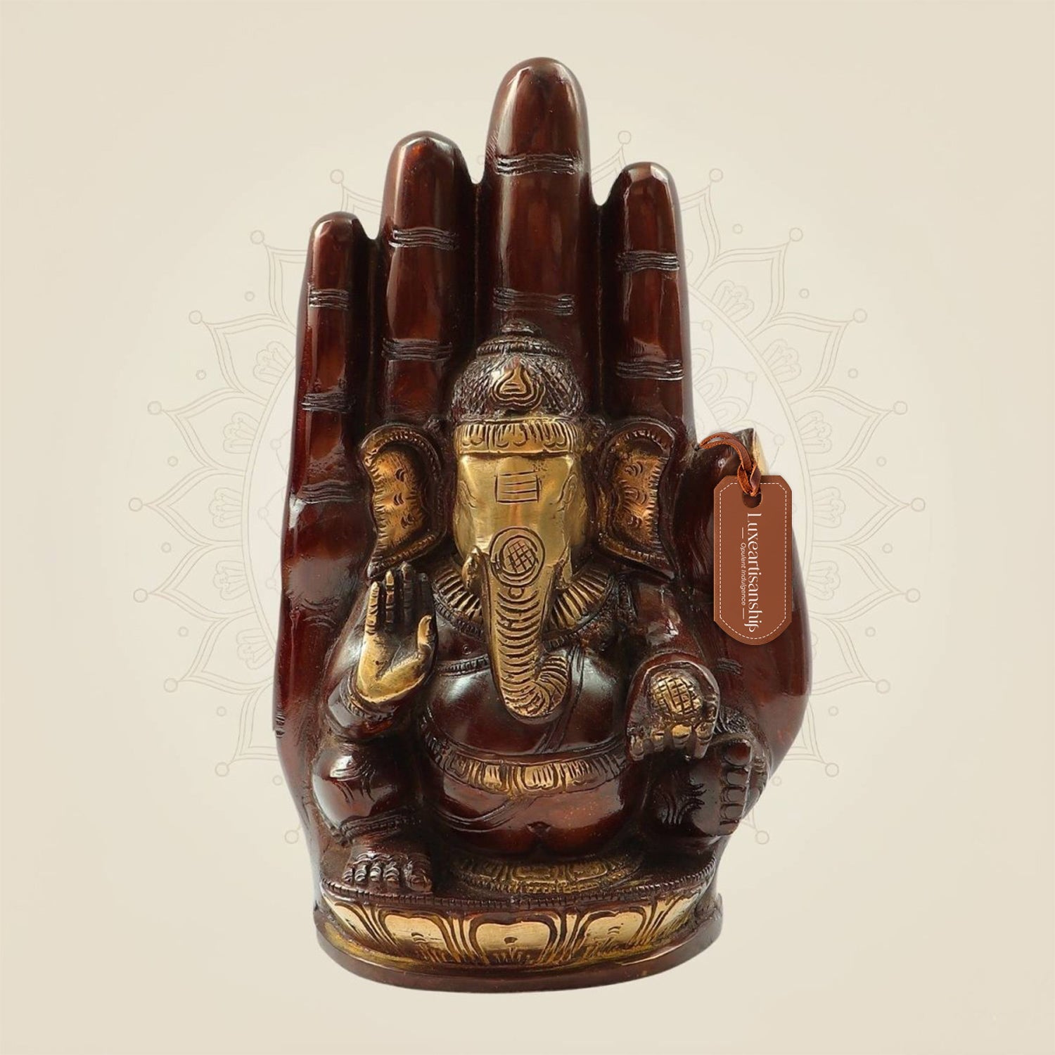 9" Brass Ganesha Idol Embossed on Hand