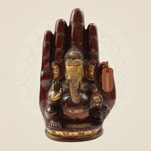 9" Brass Ganesha Idol Embossed on Hand