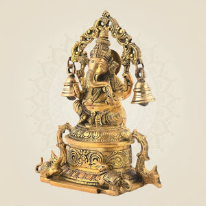 Brass Lord Ganesha Idol with Hanging Bells