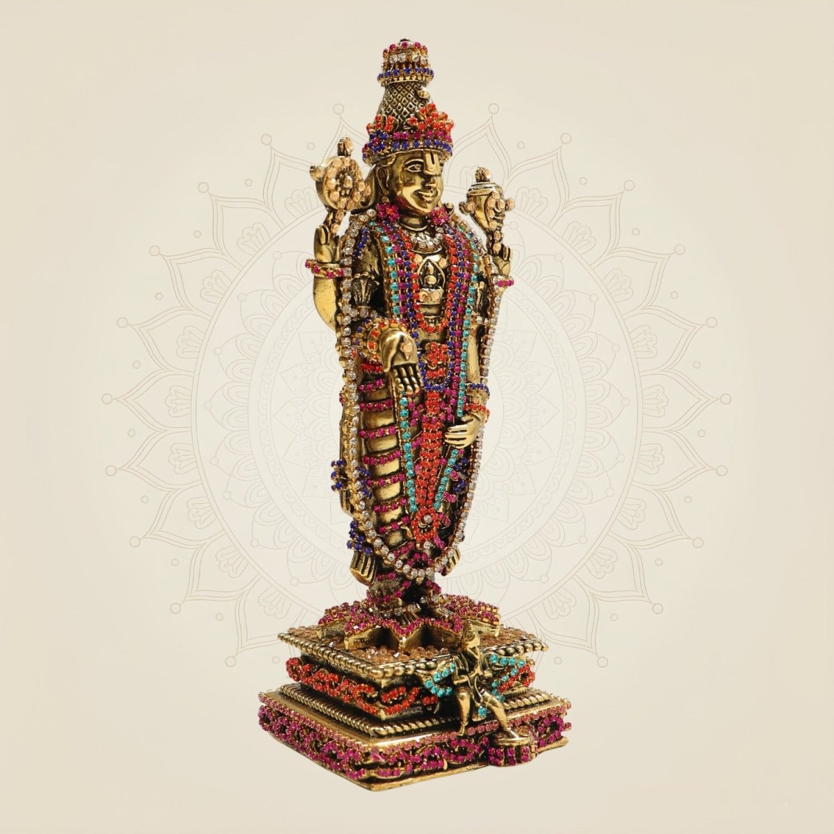 7.75 Brass Tirupati Balaji Murti and Statue with Elegant Rhinestone Work - Luxeartisanship