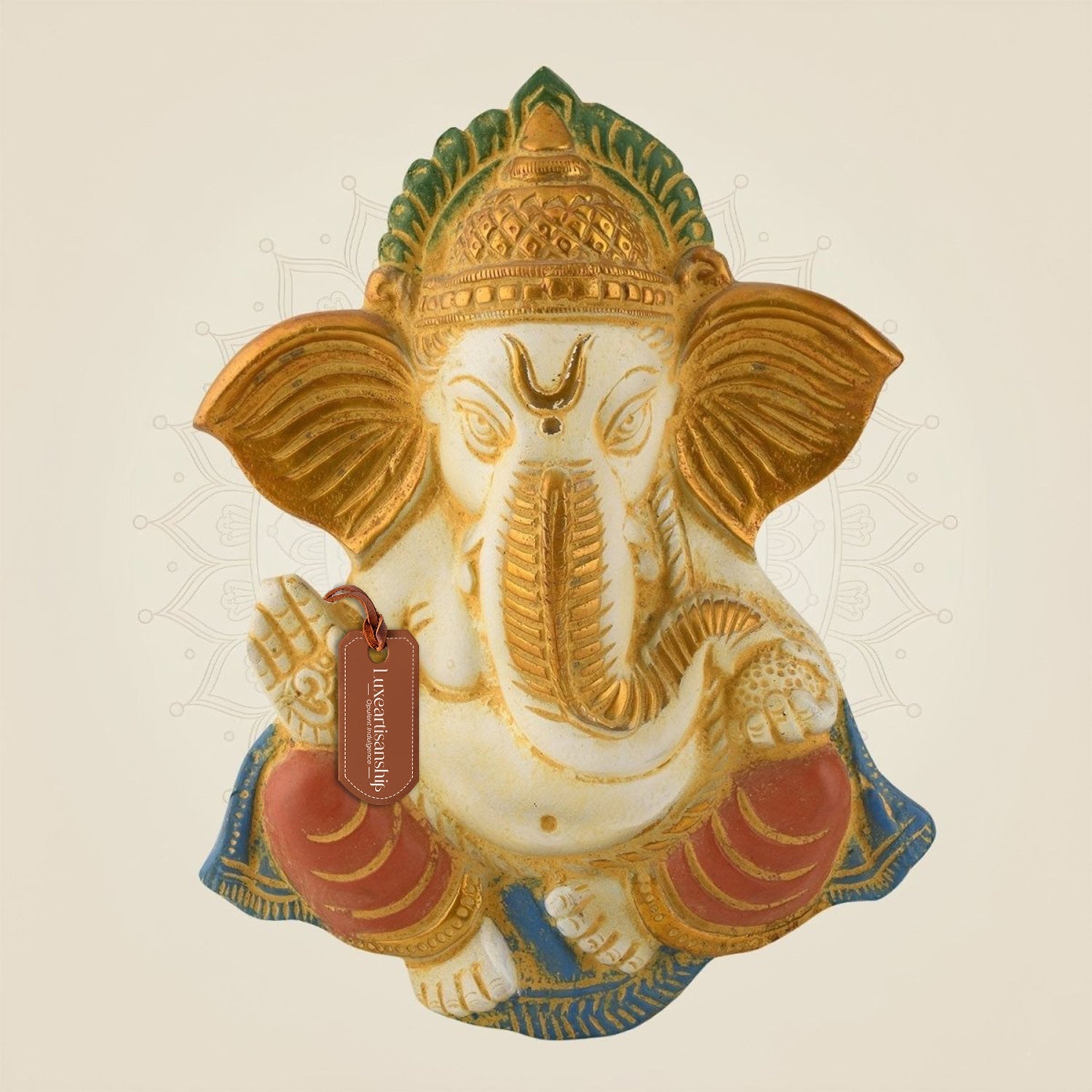 Wall Hanging Ganesha Idol 10″ – Pure Brass Statue with Mud Finish Handcrafted - Luxeartisanship