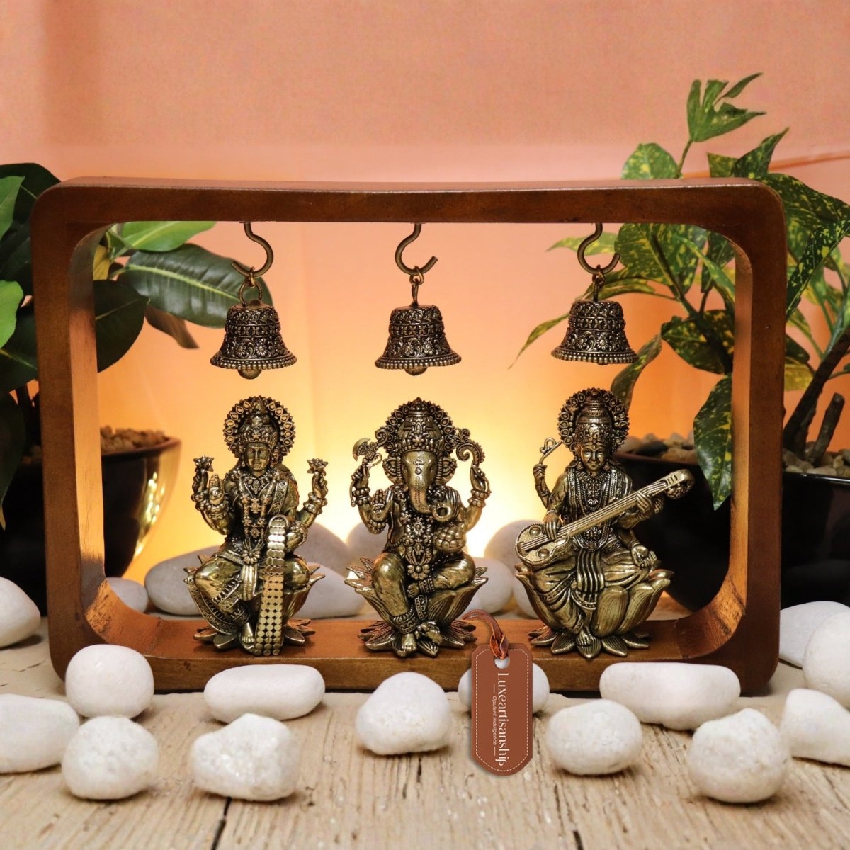 Ganesha Lakshmi Saraswati Idol in Frame