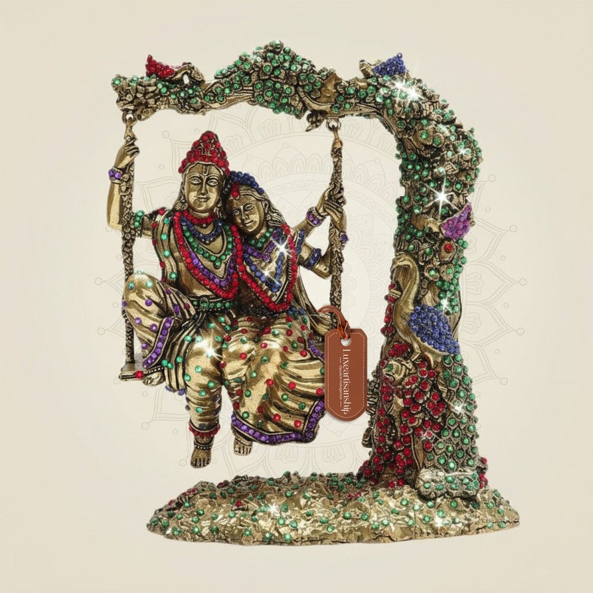 Radha Krishna Brass Idol Tree with Rich Jewellery Stone