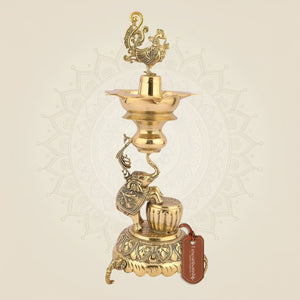 Peacock Brass Diya with Elephant Design