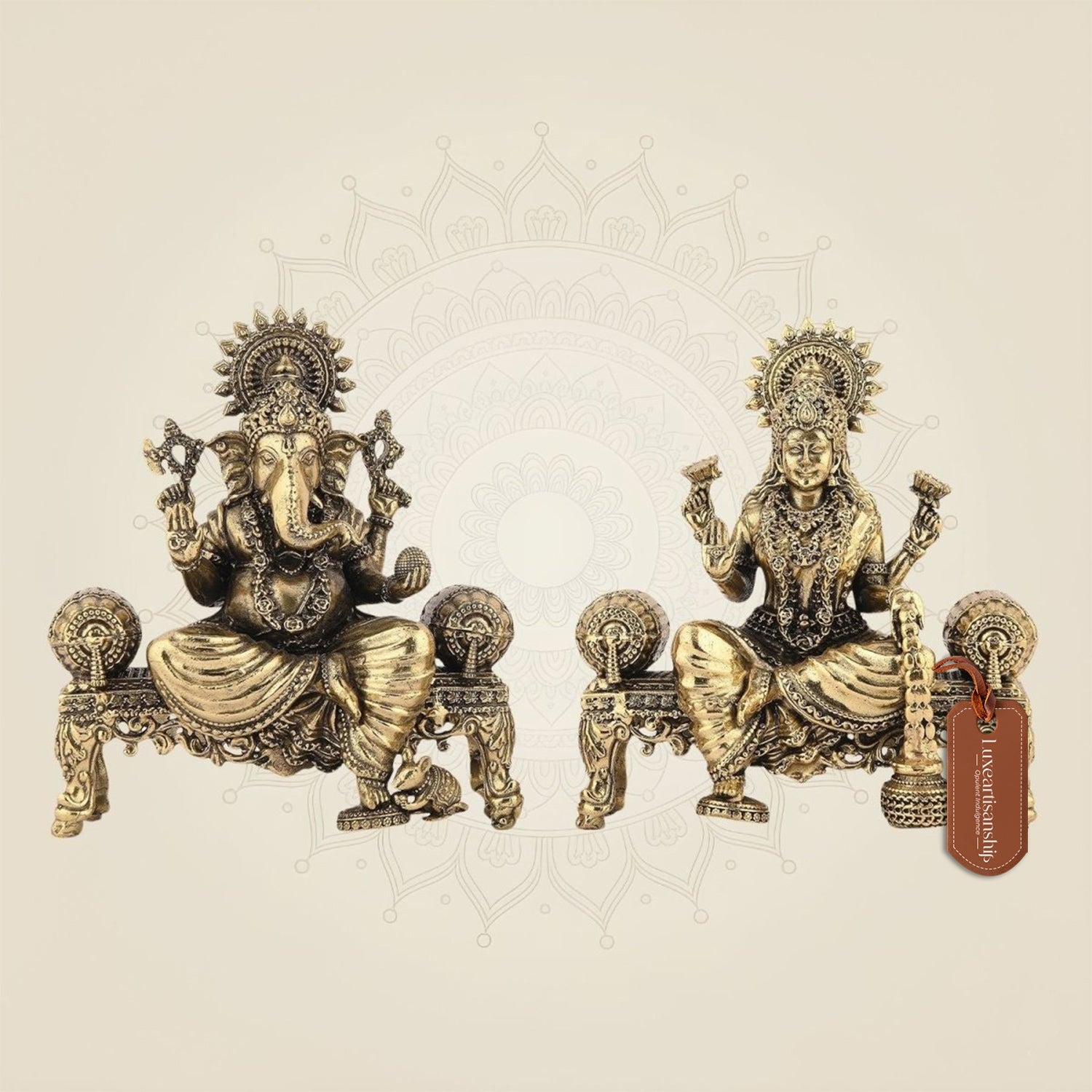 Laxmi Ganesh on Singhasan 4.5" Brass Idol