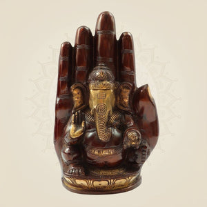 9" Brass Ganesha Idol Embossed on Hand