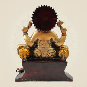 9.25" Brass Ganesh Idol on Throne - Luxeartisanship
