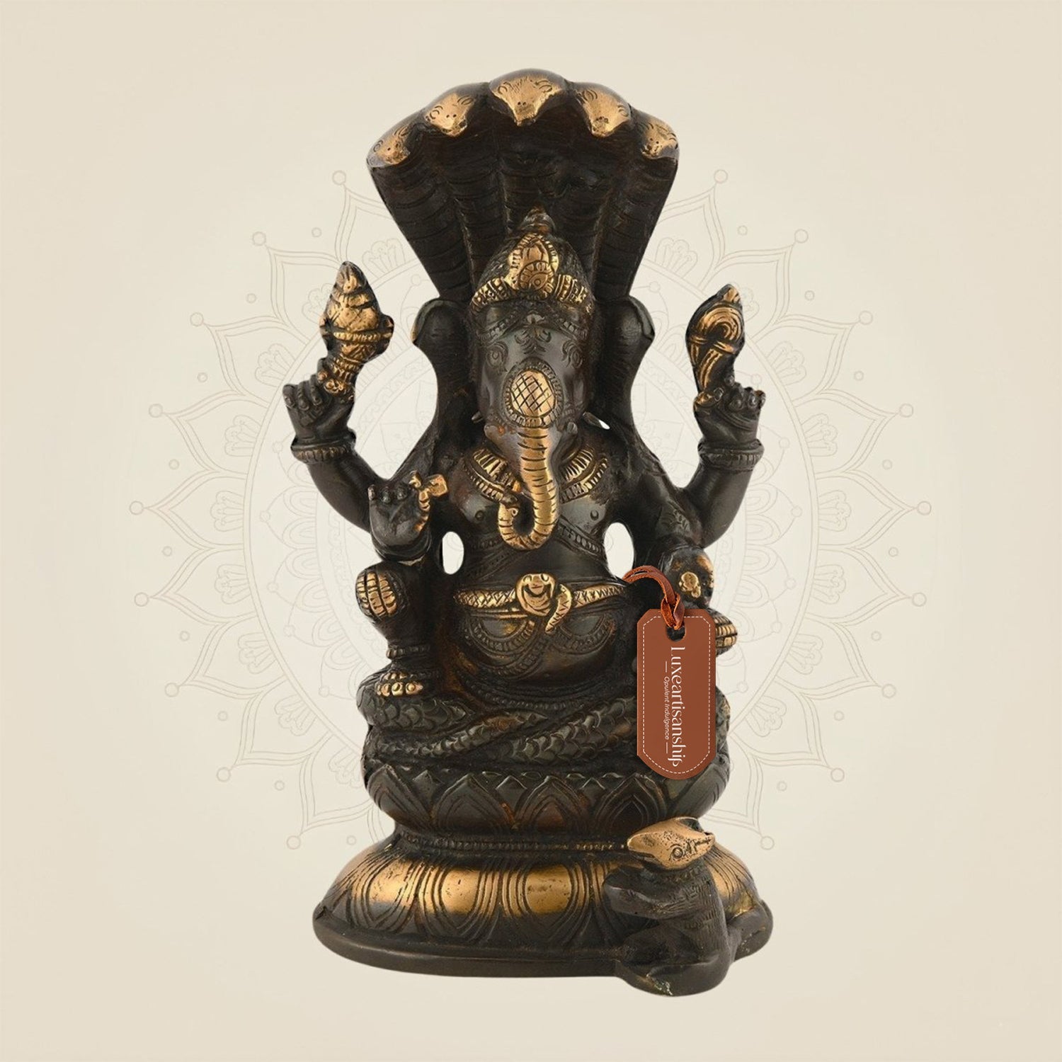 Brass Ganesha Idol Seated on Sheshnag