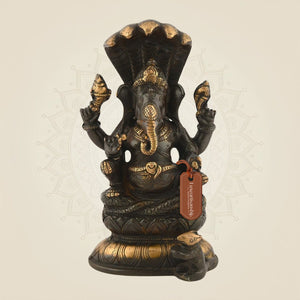 Brass Ganesha Idol Seated on Sheshnag