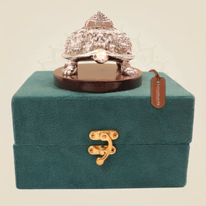 999 Silver-Coated Tortoise on wood Base – Vastu Gift for Home and Office - Luxeartisanship
