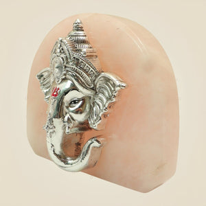 999 Silver Plated Lord Ganesha Face Idol with Stone Base for Home & Pooja - Luxeartisanship