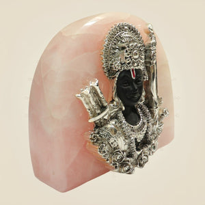 999 Silver Plated Shri Ram Face Idol on Stone Base for Home Temple & Spiritual Decor - Luxeartisanship