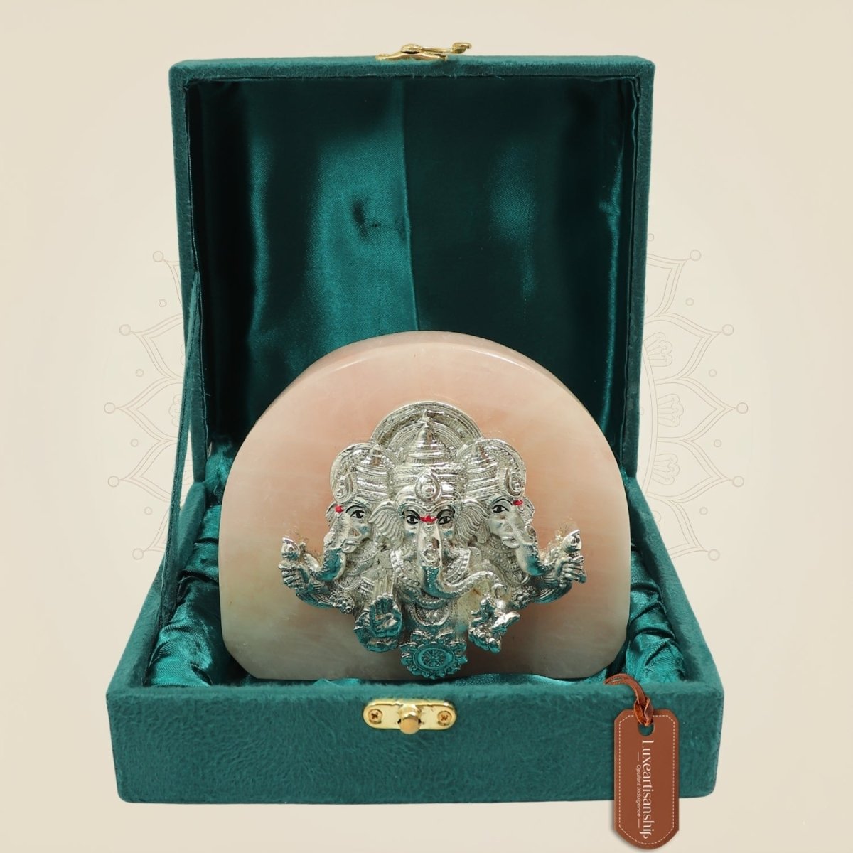 999 Silver Plated Trimukhi Ganesh Murti on Stone Base – Vastu & Prosperity Idol - Luxeartisanship