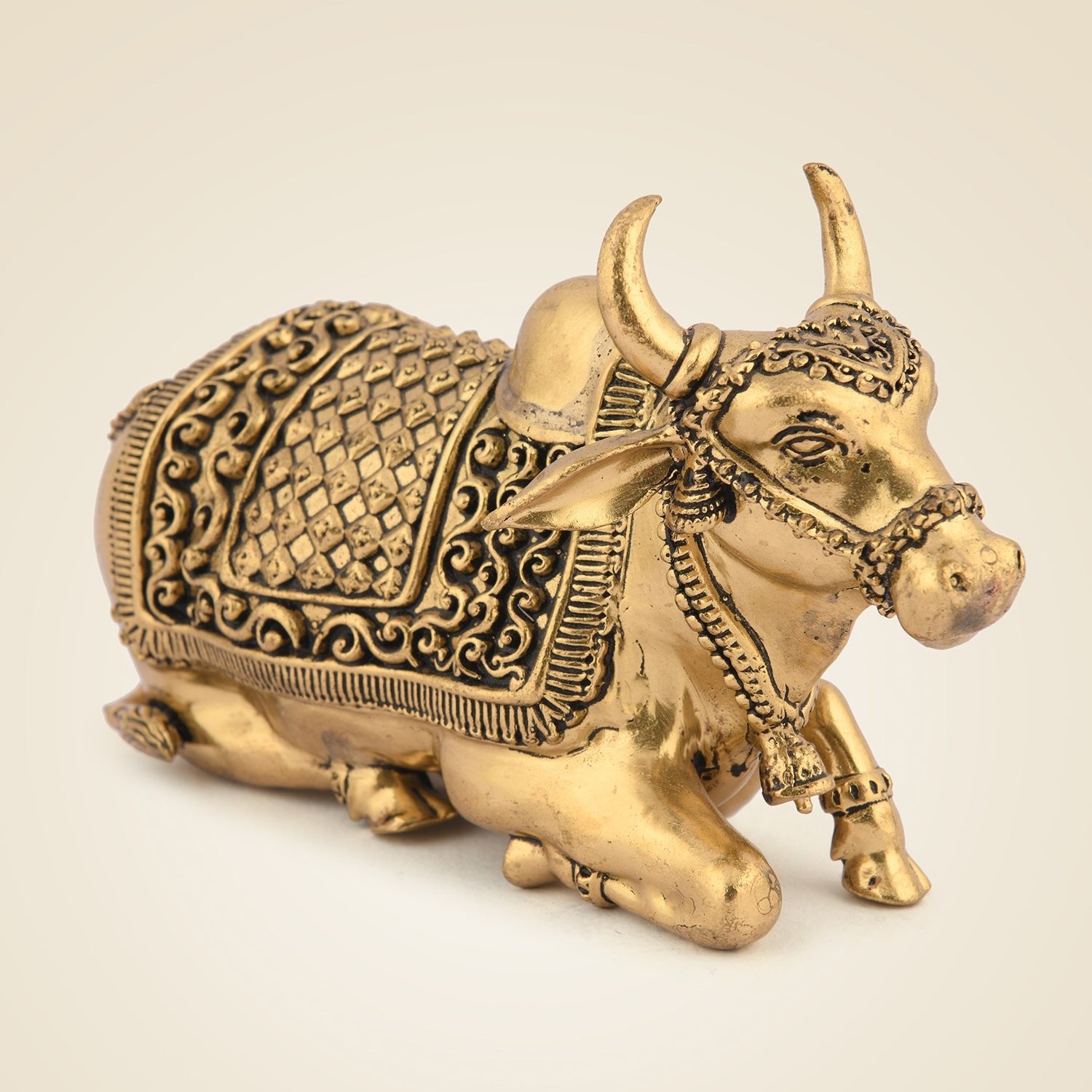 Divine Brass Nandi Murti - Lord Shiva’s Sacred Bull Statue 2.75" for Pooja & Home Decor