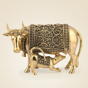 Brass Kamdhenu Cow Idol with Calf
