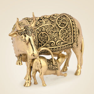 Brass Kamdhenu Cow Idol with Calf
