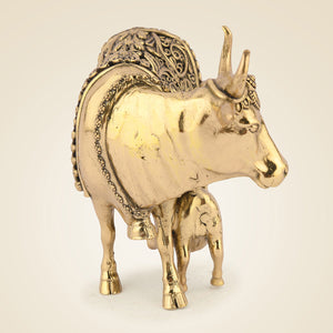 Brass Kamdhenu Cow Idol with Calf
