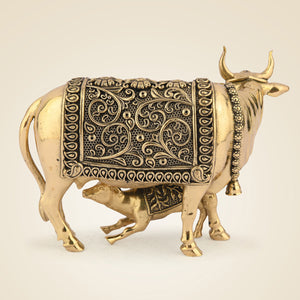 Brass Kamdhenu Cow Idol with Calf