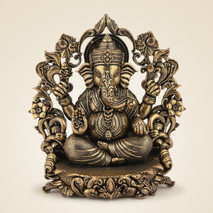 Pure Brass Chaturbhuj Ganesha With Darbaar