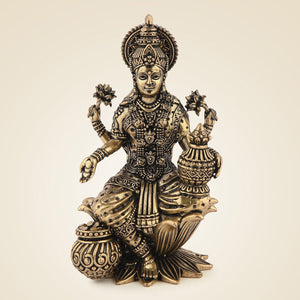 Pure Brass Lakshmi Idol On Lotus