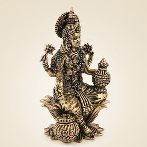 Pure Brass Lakshmi Idol On Lotus
