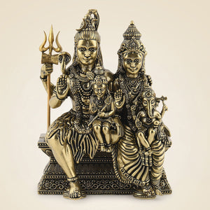 Brass Shiv Parivar Idol 4" – Shiva, Parvati, Ganesh & Kartikeya Family Murti