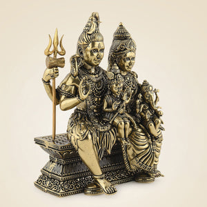 Brass Shiv Parivar Idol 4" – Shiva, Parvati, Ganesh & Kartikeya Family Murti