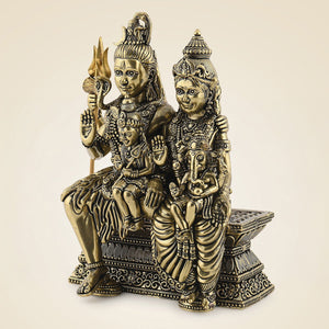 Brass Shiv Parivar Idol 4" – Shiva, Parvati, Ganesh & Kartikeya Family Murti