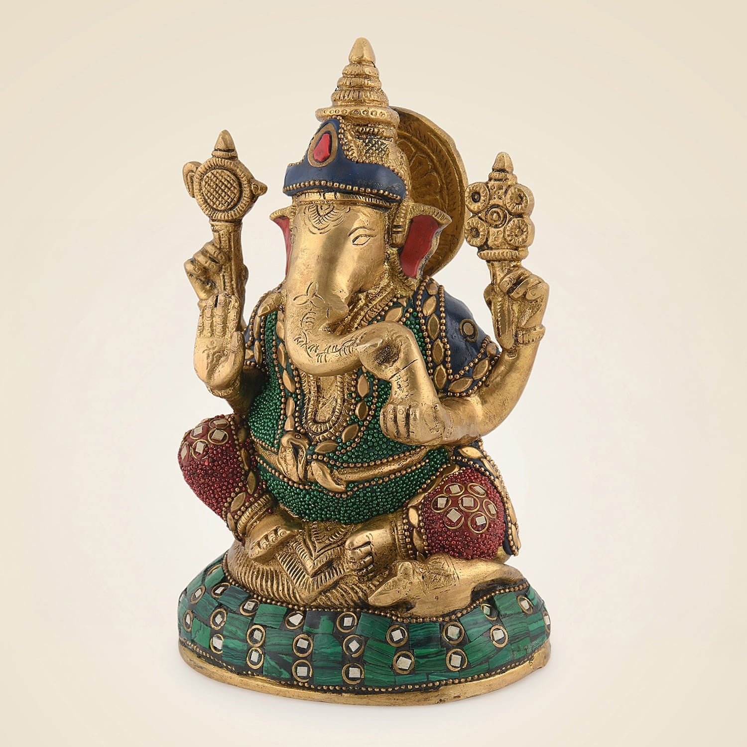8" Stone-Finish Brass Ganesha Idol – Handcrafted Murti
