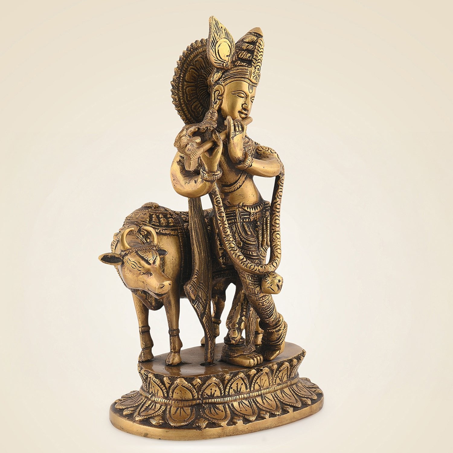 Pure Brass Krishna With Cow