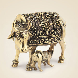 Kamdhenu Cow with Calf Brass Idol - Luxeartisanship