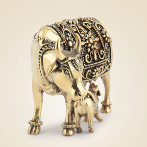 Kamdhenu Cow with Calf Brass Idol - Luxeartisanship