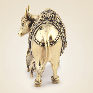 Kamdhenu Cow with Calf Brass Idol - Luxeartisanship