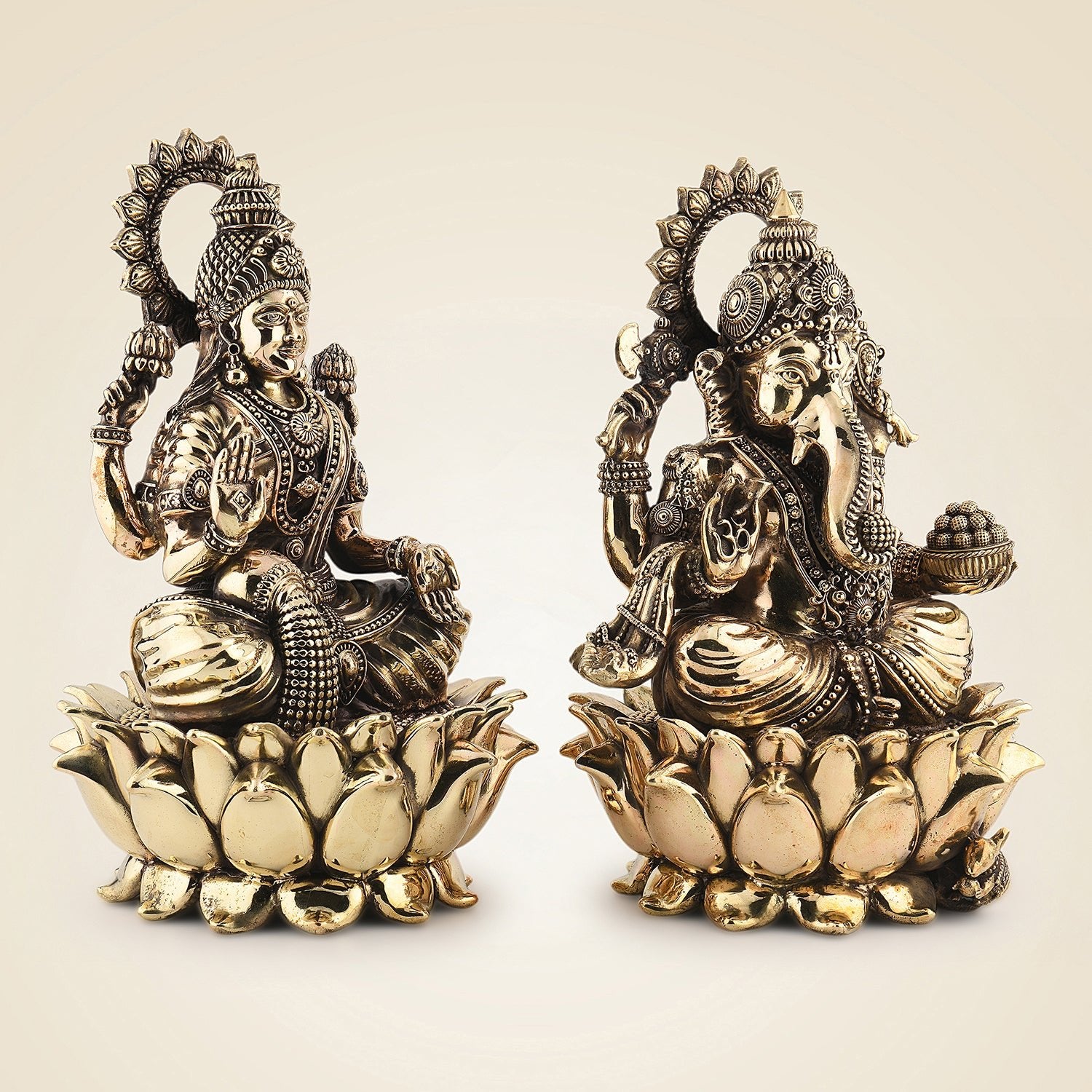Ganesh Lakshmi Brass Idol 12" – Handcrafted Superfine Decor Statue