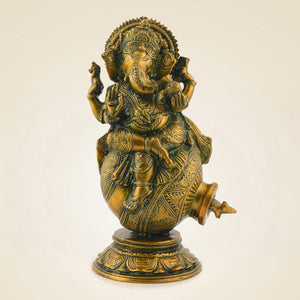 Brass Ganesha Idol On Matka