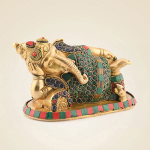 Relaxing Ganesha Brass Idol