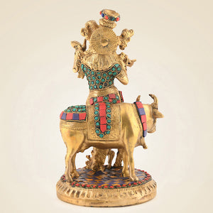 Brass Krishna With Cow