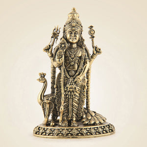 Lord Murugan Brass Idol with Peacock