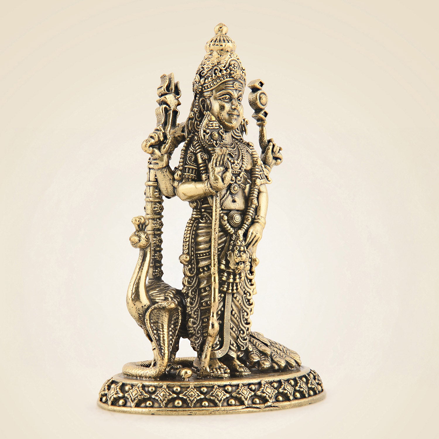 Lord Murugan Brass Murti with Peacock