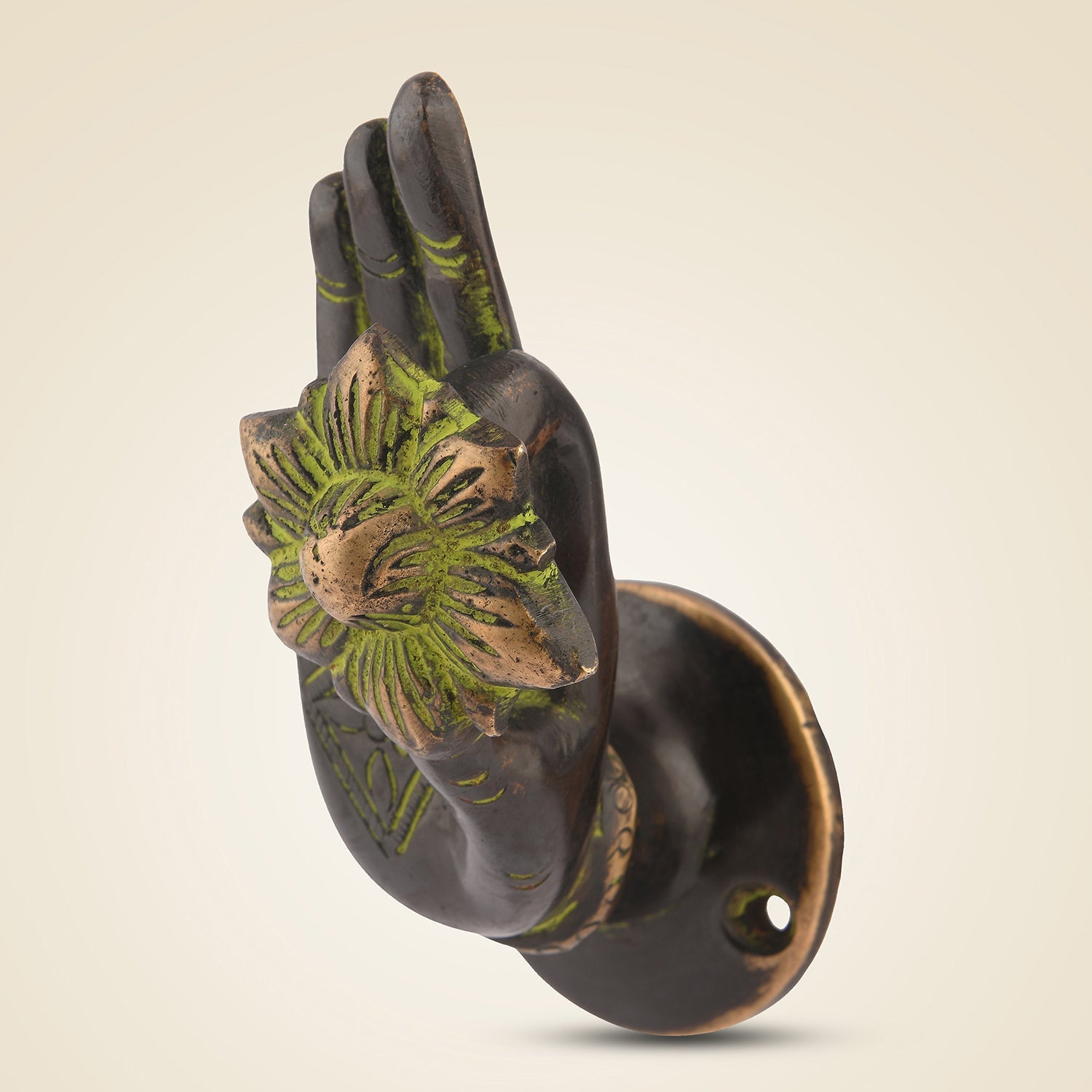 Pure Brass Buddha Door Handle Hand Mudra With Lotus