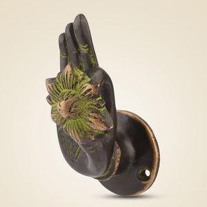 Pure Brass Buddha Door Handle Hand Mudra With Lotus