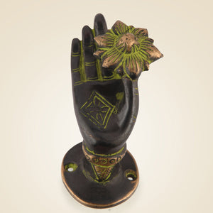 Pure Brass Buddha Door Handle Hand Mudra With Lotus