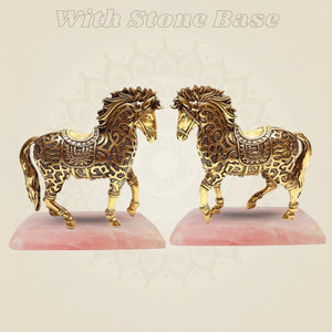 Brass Horse Pair Idols with stone base